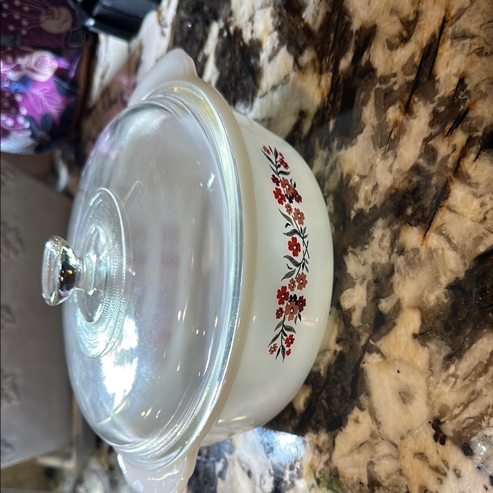 Floral Glass Casserole Dish with Lid
